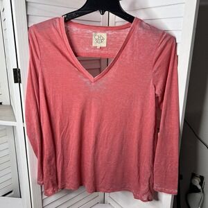 Chaser Women's Long Sleeve T-Shirt‎ w/ Back Cut-Out Pink Lightweight Size Large